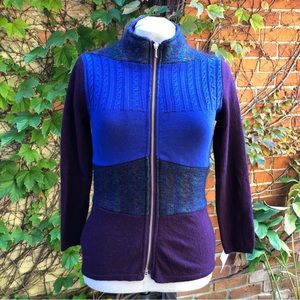 Keystone Sweater Upcycled Patchwork Zippered Top Embody Purple Royal Blue